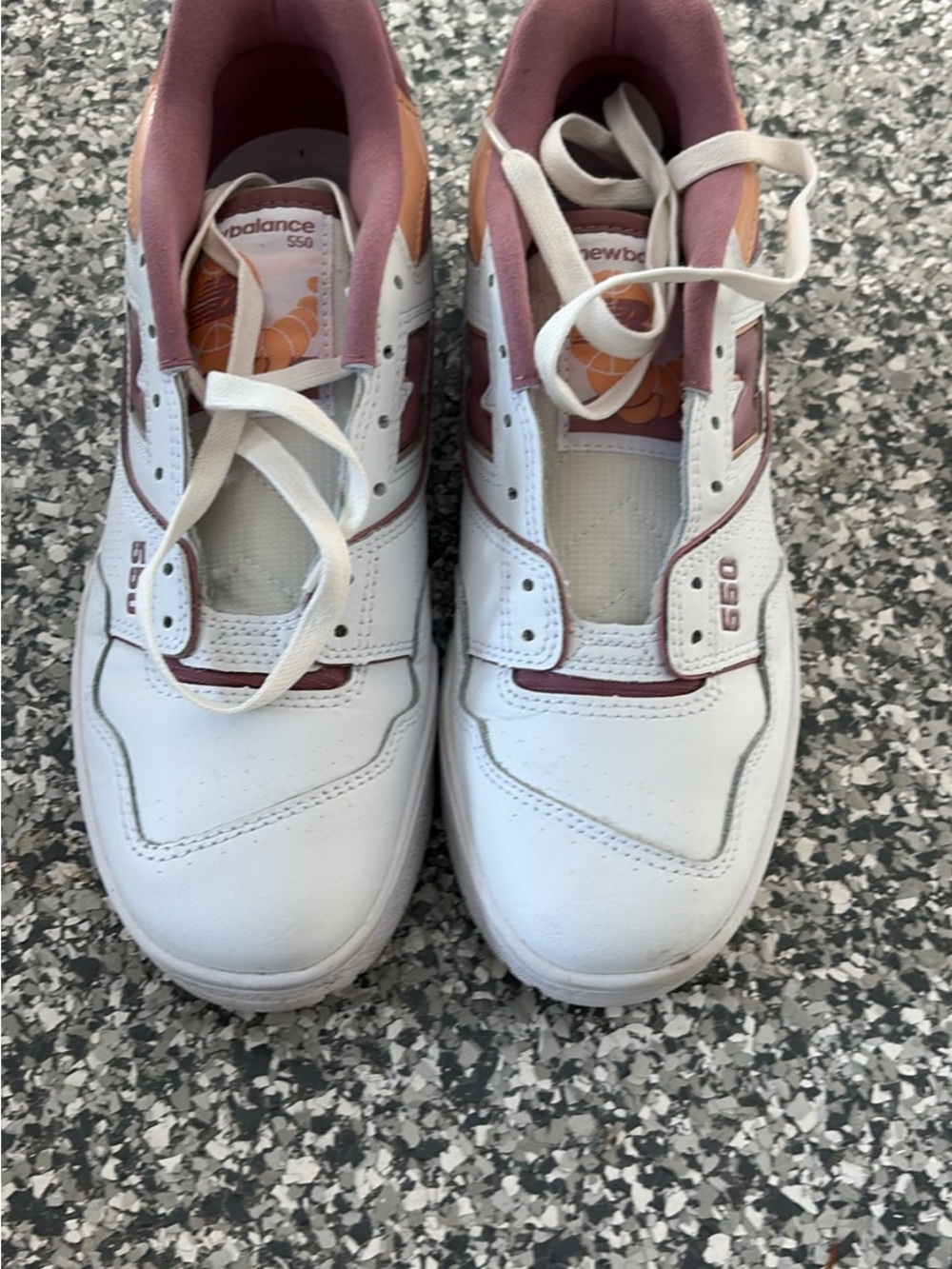 New Balance Women’s White Sneakers with Pink and Tan Accents